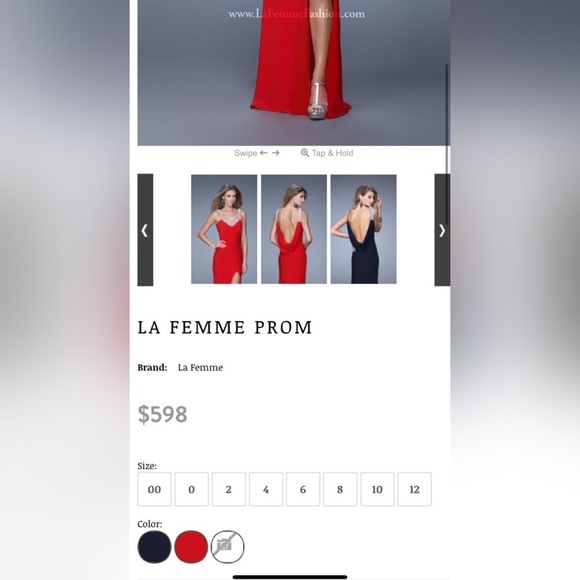 La Femme Red Gemstone Embellished Scooped Back Gown Dress - Picture 3 of 13